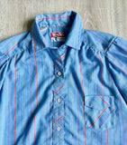 Womens Med - Vintage 70s TemTex Blue/Red Stripe Button Up Shirt