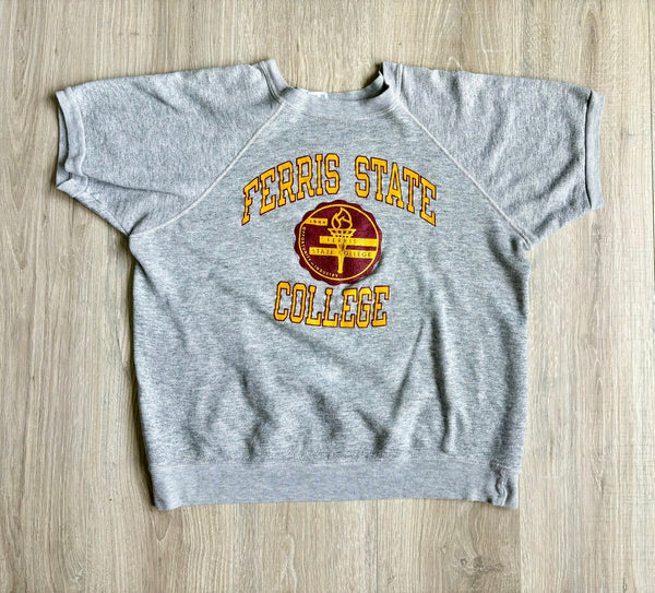 Medium - Vintage 80s Champion Ferris State College Short Sleeve Sweatshirt