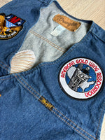 Large - Vintage 80s Wrangler Western Denim Western / Biker Vest with Patches (Eagle, etc)