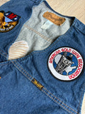 Large - Vintage 80s Wrangler Western Denim Western / Biker Vest with Patches (Eagle, etc)