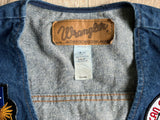 Large - Vintage 80s Wrangler Western Denim Western / Biker Vest with Patches (Eagle, etc)