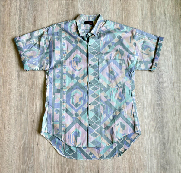 Med - Vintage 80s Dore Abstract / Southelwest Print S/S Button Up Shirt
