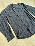 Medium - Vintage 80s Wrangler Black / Gold Striped Pearlsnap Western Shirt