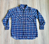 Medium - Vintage 90s American Edition Blue/White Plaid Flannel Button-Up Shirt