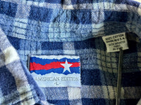 Medium - Vintage 90s American Edition Blue/White Plaid Flannel Button-Up Shirt