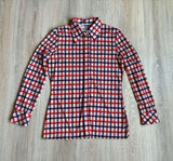 Medium - Vintage 70s/80s Red White Blue Plaid Polyester Button Up Shirt