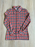 Medium - Vintage 70s/80s Red White Blue Plaid Polyester Button Up Shirt