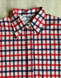 Medium - Vintage 70s/80s Red White Blue Plaid Polyester Button Up Shirt