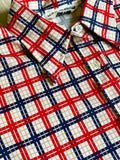 Medium - Vintage 70s/80s Red White Blue Plaid Polyester Button Up Shirt