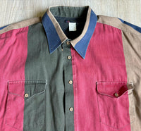 XXL - Vintage 90s Ruddock Red Green blue Beige Striped Western Short Sleeve Button Up Shirt