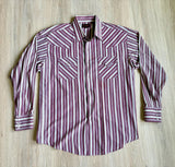 XL - Classic ELY Plains Maroon / White Striped Pearlsnap