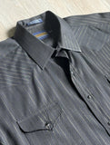 XXL - Vintage 70s Panhandle Slim Black / Gold Striped Polyester Western Pearlsnap Shirt
