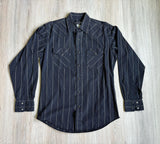 Medium - Vintage 80s Wrangler Black / Gold Striped Pearlsnap Western Shirt