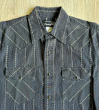 Medium - Vintage 80s Wrangler Black / Gold Striped Pearlsnap Western Shirt