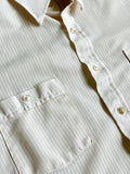 Large - Vintage 70s JC Penny Cream Ribbed / Striped Short Sleeve Cropped Button Up Leisure Shirt