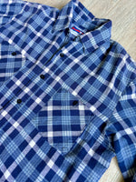 Medium - Vintage 90s American Edition Blue/White Plaid Flannel Button-Up Shirt