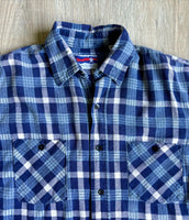 Medium - Vintage 90s American Edition Blue/White Plaid Flannel Button-Up Shirt