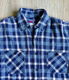 Medium - Vintage 90s American Edition Blue/White Plaid Flannel Button-Up Shirt