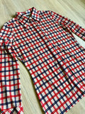Medium - Vintage 70s/80s Red White Blue Plaid Polyester Button Up Shirt