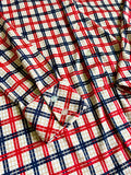 Medium - Vintage 70s/80s Red White Blue Plaid Polyester Button Up Shirt