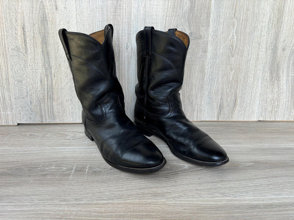 Size 11 Black Leather Roper Cowboy Boots