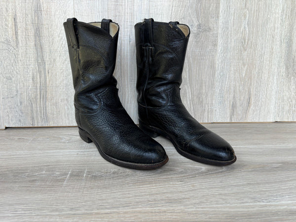 Womens 7.5 Justin Black Bull Hide Roper Cowboy Boots