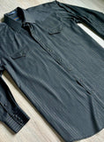 XXL - Vintage 70s Panhandle Slim Black / Gold Striped Polyester Western Pearlsnap Shirt