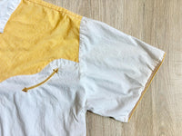 L/XL - Classic Panhandle Slim White/Yellow Western Short Sleeve Pearlsnap Shirt w/ Smile Pockets