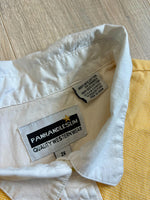 L/XL - Classic Panhandle Slim White/Yellow Western Short Sleeve Pearlsnap Shirt w/ Smile Pockets