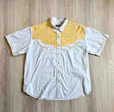 L/XL - Classic Panhandle Slim White/Yellow Western Short Sleeve Pearlsnap Shirt w/ Smile Pockets