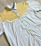 L/XL - Classic Panhandle Slim White/Yellow Western Short Sleeve Pearlsnap Shirt w/ Smile Pockets