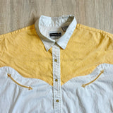L/XL - Classic Panhandle Slim White/Yellow Western Short Sleeve Pearlsnap Shirt w/ Smile Pockets