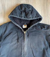 Vintage 90s Black Carhartt Faded & Distressed Hooded Jacket (Men's Medium)