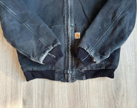 Vintage 90s Black Carhartt Faded & Distressed Hooded Jacket (Men's Medium)