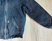 Vintage 90s Black Carhartt Faded & Distressed Hooded Jacket (Men's Medium)
