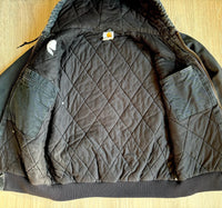 Vintage 90s Black Carhartt Faded & Distressed Hooded Jacket (Men's Medium)