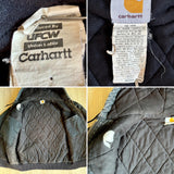 Vintage 90s Black Carhartt Faded & Distressed Hooded Jacket (Men's Medium)