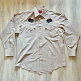 XL - Vintage 90s ELY Plains Pearlsnap Western Shirt Brown w/Embroidered Southwest / Aztec Design