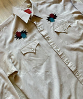XL - Vintage 90s ELY Plains Pearlsnap Western Shirt Brown w/Embroidered Southwest / Aztec Design