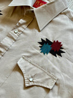 XL - Vintage 90s ELY Plains Pearlsnap Western Shirt Brown w/Embroidered Southwest / Aztec Design