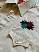 XL - Vintage 90s ELY Plains Pearlsnap Western Shirt Brown w/Embroidered Southwest / Aztec Design