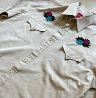 XL - Vintage 90s ELY Plains Pearlsnap Western Shirt Brown w/Embroidered Southwest / Aztec Design