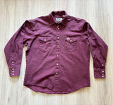 Large - Classic Wrangler / Jaguar Solid Maroon Western Pearlsnap Thick Workwear Shirt