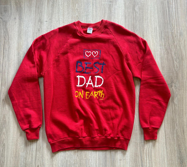 Medium - Vintage 90s Best Dad On Earth Red Oversized Sweatshirt