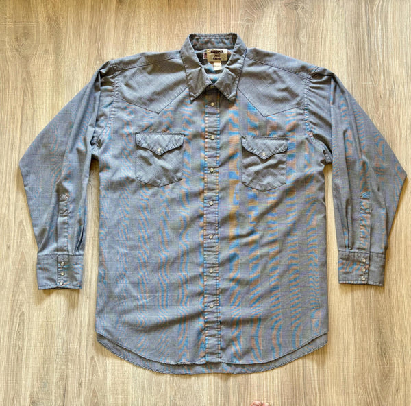 2X - Vintage 90s Ruddock Black & Gray Herringbone / Plaid Pearlsnap Shirt