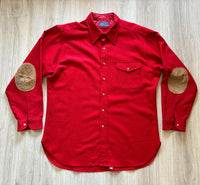 Large - Vintage 60s Pendleton Solid Red Wool Button Up Elbow Patch Trail Shirt