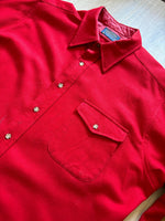 Large - Vintage 60s Pendleton Solid Red Wool Button Up Elbow Patch Trail Shirt