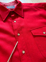 Large - Vintage 60s Pendleton Solid Red Wool Button Up Elbow Patch Trail Shirt