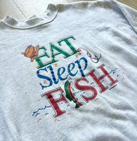 Medium - Vintage 90s Eat Sleep Fish Gray Sweatshirt