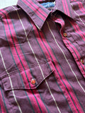 Sm/Med - Vintage 80s Wrangler Maroon/Navy Striped Western Pearlsnap Shirt